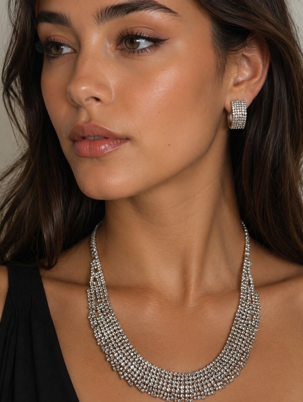 Necklace & Earrings Set Statement CZ Crystal Waterfall Evening Fashion Jewelry